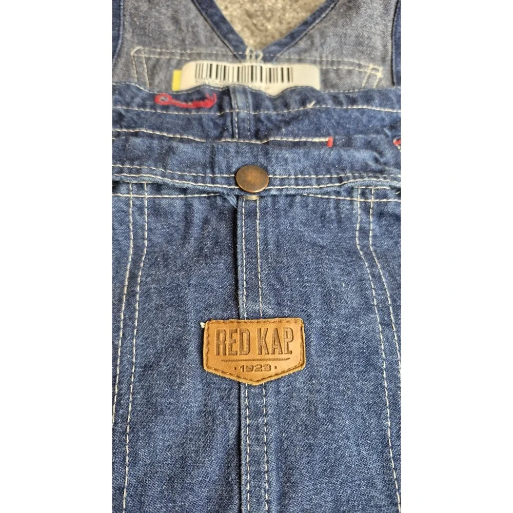 Red Kap Bib Overalls Men's 46x30 Blue Carpenter‎ Button Fly Dark Wash Denim Work